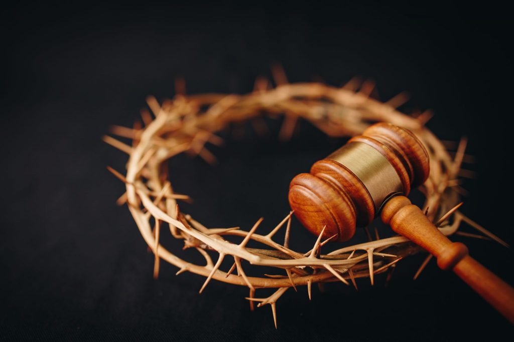 crown of thorns of Jesus and Judge gavel