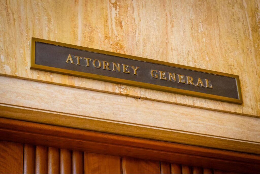 Attorney General door sign close up.